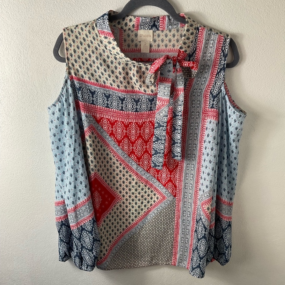 Chico’s Cold Shoulder Patchwork Sleeveless Top - … - image 1